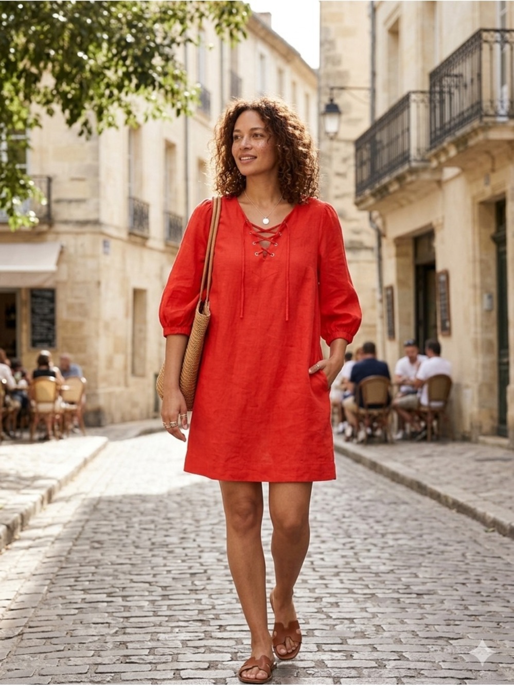 Who What Wear Red Linen Blend Lace-Up Shift Dress – Size XXL – EUC with Pockets